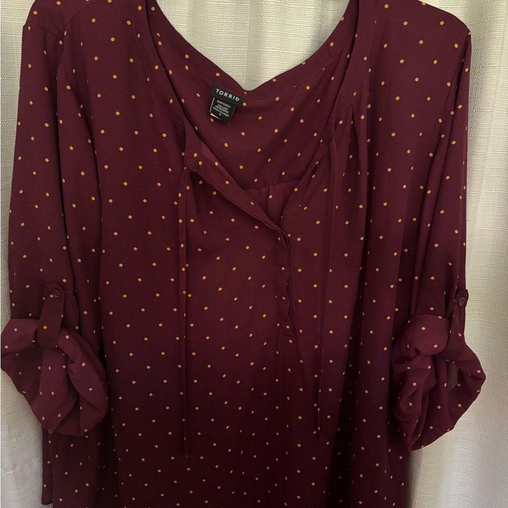 Torrid Burgundy and Yellow Polka Dot Blouse
